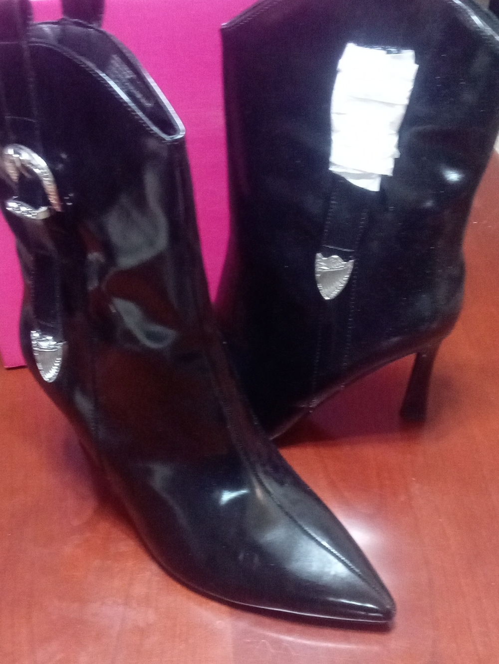 Rampage Black Patent Pointed Toe Stiletto Ankle Boots 9.5 NWT $99